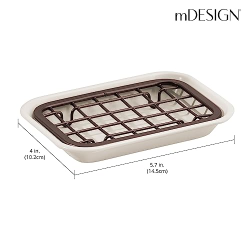 Mdesign Metal 2-Piece Soap Dish Tray With Drainage Grid And Holder For Kitchen Sink Countertops To Store Soap, Sponges, Scrubbers - Rust Resistant - 2 Pack - Cream/Bronze #TOP3