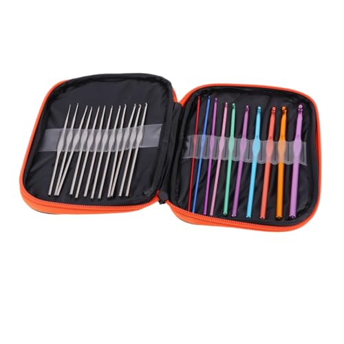 GALPADA 22 piezas Agujas Ganchillo de Aleación de Aluminio con Bolsa de Cuero Naranja Herramientas para Tejer Suaves y Duraderas Kit Completo para Tejedoras y Manualidades