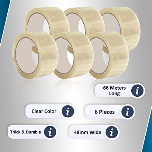 Clear Tape for Packing Boxes, Parcel Packaging | Strong Clear Packing Tape for Moving House, Cardboard Box, Cartons and Gifts | Heavy Duty Clear Parcel Tape. Pack of 6 Rolls (48mm width x 66m long)