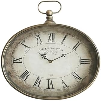 Vintage Decorative Wall Clock - 16 inch, Distressed Gold, Oval Po...