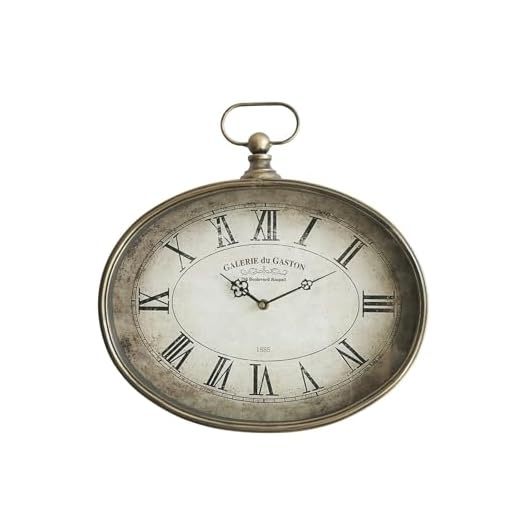 Vintage Decorative Wall Clock - 16 inch, Distressed Gold, Oval Pocket Watch Design, Roman Numerals, Battery Operated, Large Antique Wall Clock for Living Room, Entryway, Kitchen, Office, Bathroom