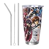 機動戦士ガンダム 車載用 マグカップ コーヒーカップ 600ml保温保冷カップ ストローと蓋付き 大容量 持ち運びに便利 そのまま飲める 可愛くておしゃれ アウトドア 釣り キャンプなどにも最適 Straw Three-piece Set