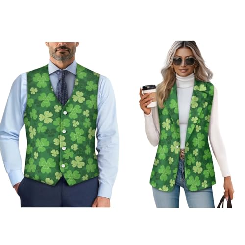 Couple Holiday Vest Set Lightweight V-neck Waistcoat Slim Fit Sleeveless Vest Jacket For Women and Men