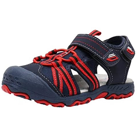 Ahannie Kids Boys Gilrs Outdoor Sport Sandals,Toddler/Little Kid Closed Toe Summer Beach Sandals (Color : Navy/Red) Cover