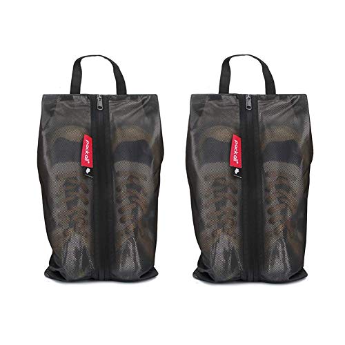 pack all シューズケース 撥水加工 シューズバッグ 軽量 防塵防汚防臭 半透明 シューズ袋 上履き入れ 靴入れ 持ち運び便利 男女兼用 色とサイズ選び可能 旅行 出張 スポーツ 学校 家庭用 ポリエステルとTPU （ブラック、2枚セット）