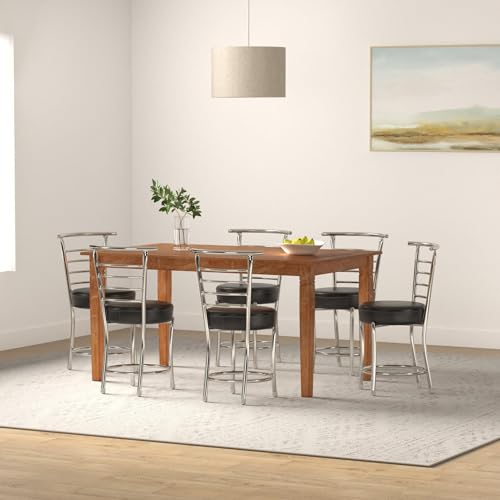 Image of SOMRAJ Chair Comfortable Multi Purpose Home Dining Restaurant Chair with a Leather Cushion Steel (Model) Heavy Duty (1, Black Ring, Standard)