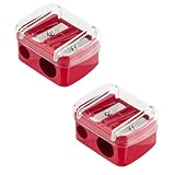 2 Stück Makeup Sharpener Anspitzer, Spitzer Kosmetikstifte, Make-up-Bleistiftspitzer, Universal Anspitzer für Augenbrauenstift, Lippenkonturenstift, Eyeliner, Präzisionsklingen Handlich Unterwegs(Rot）