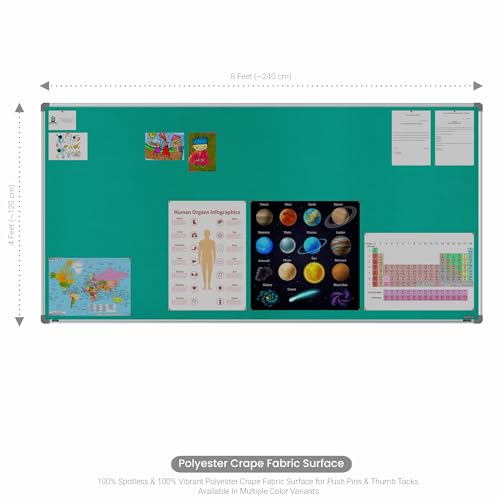 Image of Scholar Art Metis 4x8 Feet Fabric Pin Board for Office, Home & School | Vibrant & Versatile Crape Cloth + High Density Soft Board for Pinning Photos, Sticky Notes & Reminders (Emerald Green)