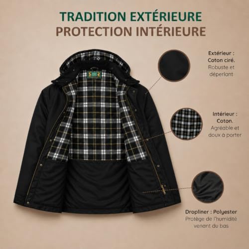 Romneys Veste en coton ciré Country, imperméable, noir, XS – vue 7