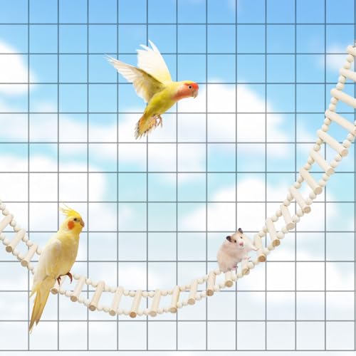Image of Rat Ladder Bridge Toy, Rat Climbing Toys, Natural Wooden Hamster Ladder Bridge Toy, Cage Accessories for Bird Parrot Cockatiel Sugar Gliders - 36 Steps - 50.78 x 3.14 Inch