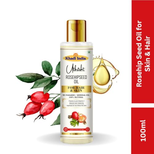 Image of Khadi Rosehip Oil For Skin & Hair 100ml | Pure & Natural Oil for Hair Growth & Nourishing Skincare | Non Sticky, Paraben & Mineral Oil Free | For All Hair Types | Daily Use for Men & Women