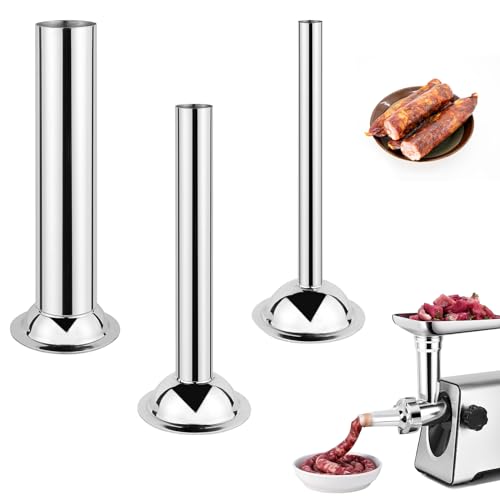 Orssmigs 3 Tubos de Relleno para Salchichas Ø 12mm/19mm/32mm Salchicha Tubos de Acero Inoxidable Embudos Herramienta de Llenado de Salchichas para Picadora de Carne Tamaño 5
