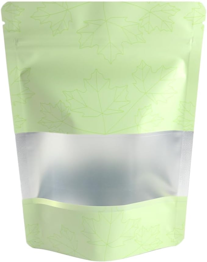 100 Pcs Frosted Window & Matte Colored Aluminum Zipper Seal Pouch Packaging Bags Stand Up Bottom Gusset Food Packaging Bags, Pet Treats (Green, 6.30 inch x 9.06 inch)