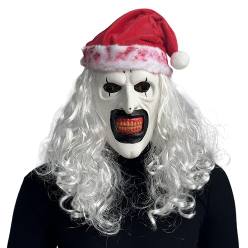 QPQEQTQ Scary Halloween Terrifier Clown Mask Creepy Killer Joker Half Face Mask Horror Art the Clown Mask with Hats White