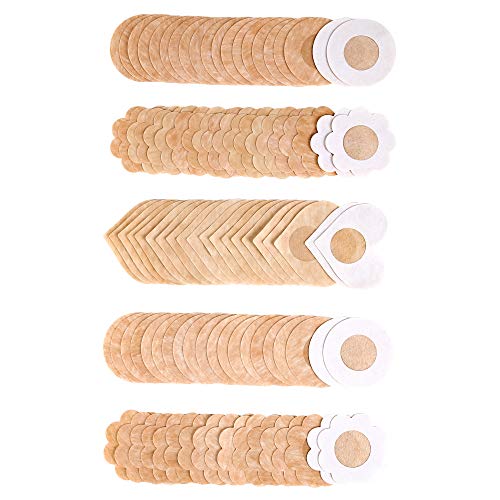 Greneric 100 Pcs Pasties Nipple Covers Disposable Breast Pasties Comfortable Satin Petals Pasties Petal Self-Adhesive Multi-Shape Bra For Women, Beige, Large #TOP22