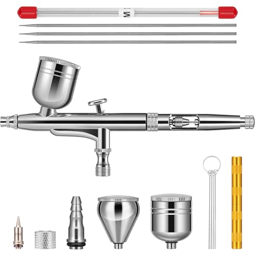 VIVOHOME Airbrush Gun with 3 Nozzle (0.2mm, 0.35mm, 0.5mm) and 3 Cups (5cc, 7cc, 9cc), Air Brush Guns for Painting with Self-Centring Plug-in Nozzle, Gravity Feed Airbrush Kit for Nail, Model, Tattoo