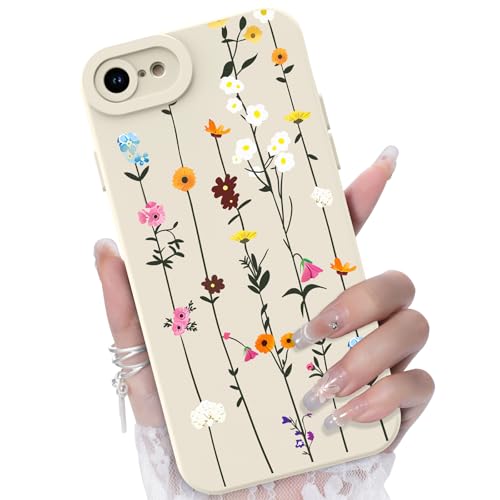 CASBST for iPhone SE/8/7 Phone Case, Colorful Floral Pattern, White