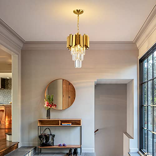 Gold Pendant Light Fixtures Dining Room Chandelier 3-Light Modern Small Crystal Pendant Lights Kitchen Island Kitchen Living Room entryway Bedroom Round Ceiling Hanging Light fixtures 3-Tiers W11.8in by AKDXIRUN - Image 8
