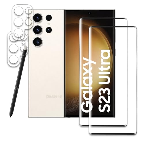 2+2 Stück Panzer Schutz Glas für Samsung Galaxy S23 Ultra, 2 Stücke 3D Schutzfolie Mit 2 Stück Kameraschutz, 9H Härte Gl...