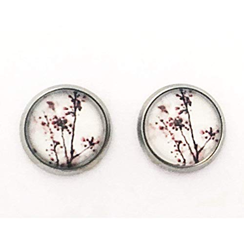 SCHMUCKPHANTASIEN Damen Ohrstecker Kirschblüten Blume Blüte Glas-Cabochon Ohrringe handmade 10mm Motiv Edelstahl hypoallergen handgemacht Stecker Magnolien Blüten-Zweige Frühling Sommer Geschenk