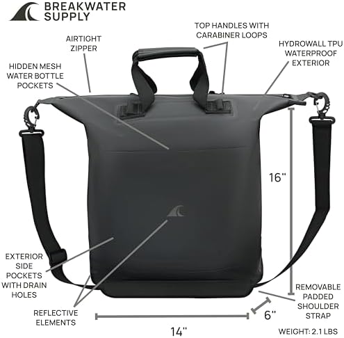 Breakwater Supply™ 어깨 스트랩 및 지퍼가 달린 방수 유틸리티 토트 여행 가방 | IP68 해양 등급 | 모래 방지 | 리버턴 — 사진 5