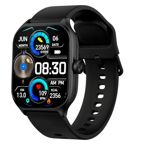 TRENDOKART Smart Watch for Men, Women, Boys, Girls, Kids – Full Touch Screen Display, Bluetooth Calling, Rotating Crown, Workout Modes, Wireless Charging Smart Watch (Black)