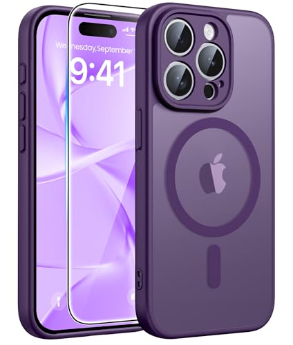 Image of FNTCASE for iPhone 15 Pro Max Case: [Compatible with Magsafe] Translucent Matte Cases with [Full Camera Protection] [Screen Protector] Military Grade Shockproof Protective Phone Cover - Purple