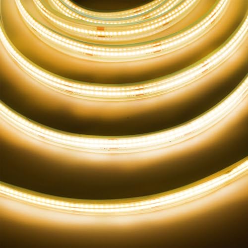 Image of SUYOOULIN LED Strip Lights 16.4ft AC110-130V Dimmable 30000LM 1200 LEDs COB Light Strips Tape Ribbon Waterproof IP68, 2 Times Brightness Than 12V COB Strip Lights(Warm White 3500K)