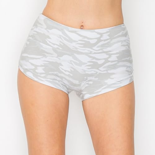 Image of ALWAYS Women's Super Soft Casual Yoga Workout Shorts with Hem 143 White Camo XL