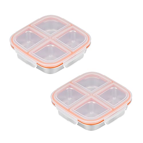 2 Stück Snackbox mit 4 Fächern, Edelstahl Brotdose, Leckdichte Bento Box mit Deckel,...