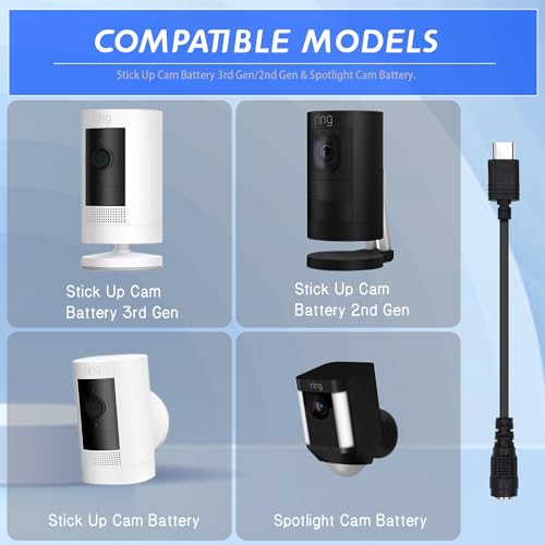 Charger Cable Power Adapter Compatible with Ring Stick Up Cam Battery 3rd Gen/2nd Gen/Plug-in, Weatherproof Power Cord Continuously Charge Your Camera Indoor & Outdoor, 13.2FT