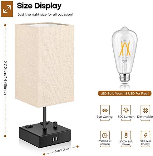 Upgraded Fully Dimmable Usb Bedside Table Lamp Set Of 2, Nightstand Table Lamps With 2 Usb Charging Ports 2 Ac Outlets, Square Fabric Shade Modern Desk Lamp Set For Bedroom Living Room, Bulbs Included #TOP3