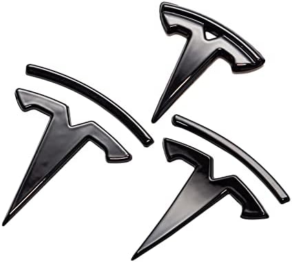 YJMOTOR Fit Model 3 Logo Cover,Front Trunk,Rear Trunk Logo Cover Sticker,3D ABS Carbon Fiber Sticker Style Trims Badge Decals 3Pcs-Set for Tesla Model 3 Accessories Emblem (Glossy Black)