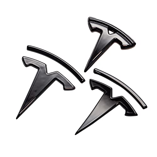 Yjmotor Fit Model 3 Logo Cover,Front Trunk,Rear Trunk Logo Cover Sticker,3D Abs Carbon Fiber Sticker Style Trims Badge Decals 3Pcs-Set For Tesla Model 3 Accessories Emblem (Glossy Black) #TOP11