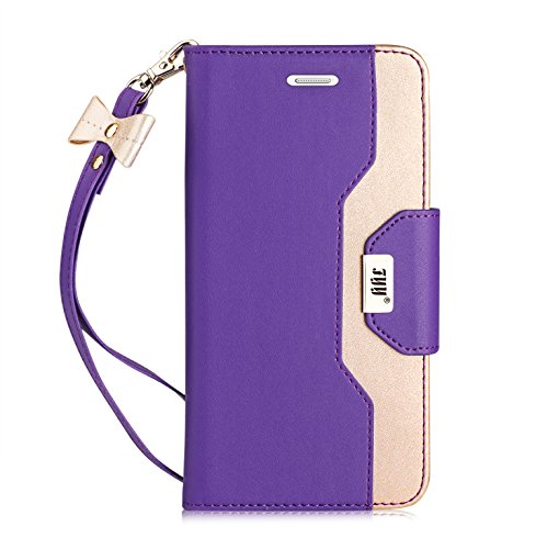 FYY Leather Case with Mirror for Galaxy S7 Edge, Leather Wallet Flip Folio Case with Mirror and Wrist Strap for Galaxy S7 Edge Lilac