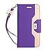 FYY Leather Case with Mirror for Galaxy S7 Edge, Leather Wallet Flip Folio Case with Mirror and Wrist Strap for Galaxy S7 Edge Lilac