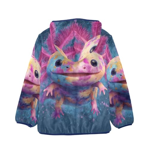 Colorful Axolotl with Pink Toddler Fleece Jacket Girl Boys Hooded Fleece Jacket Coat Warm Outwear Zip-up 3-10T2
