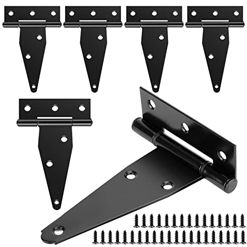 6 Pack Shed Door Hinges, Heavy Duty T Hinge 4Inch/100mm Outdoor Gate Hinge Black Tee Hinges for Wood Bran Doors Graden Fences
