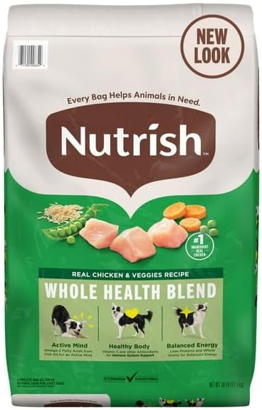 Real Chicken & Veggies Recipe Whole Health Blend Dry Dog Food, 28 Lb Bag, with Added Vitamins, Minerals and Taurine, Balanced Nutrition Without Artificial Preservatives