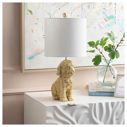 Crestview Collection 24" Golden Doodle Dog Resin Table Lamp, Desk Lamp w/White Linen Shade,Cute Bedside Lamp for Bedroom,Nightstand Lamps for Living Room,Unique Aesthetic Home Room Decor