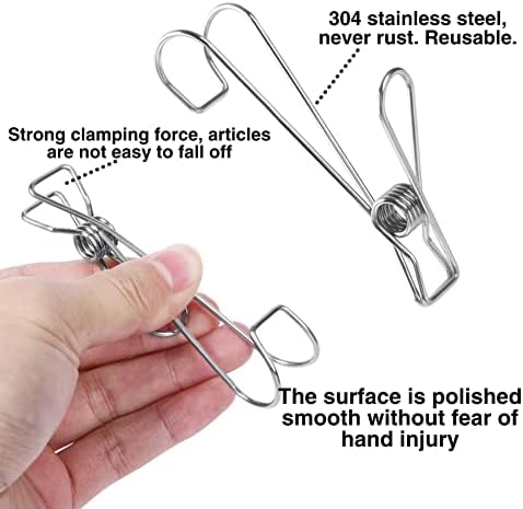 12 Pack 304 Stainless Steel Metal Hanging Clip with Hooks,Laundry Pegs,Universal Clips for Hanging, Storage Items, Demonstration Use