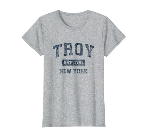 Troy New York NY Vintage Sports Design Navy Print T-Shirt