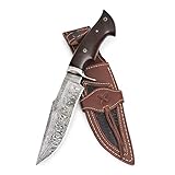 BIGCAT ROAR Handgefertigtes Jagdmesser aus Damaszener-Stahl mit Scheide 30,48 cm, feststehende Klinge mit Walnussholzgriff EDC