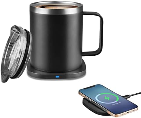 Coffee Mug Warmer Set, 12 Oz Stainless Steel Coffee Cup with Double Vacuum Insulation, 15W Induction Wireless Charging Pad, Home, Office Warms Coffee, Tea, Cocoa, and Milk(Up to 131℉/55℃)