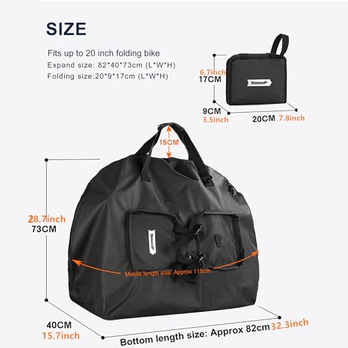 SUNELFFY 20inch Folding Bike Bag Bicycle Carry Bag Bike Travel Carrying Case Bike Transport Bag for Car Train Air Travel Portable (Black-White, 14-20 inch) by SUNELFFY - Image 2