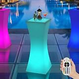 Mjkone 42"H LED Bar Table with 16 RGB Multi-Colored Lights, Rechargable Light Up Cocktail Tables with Remote Controls, Waterproof Light Up Luminous Furniture for Party, Night Club, 1 Piece Rectangular