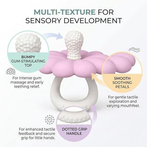 Image of Signamio Silicone Teether for Baby, BPA Free - Food Grade, Non Toxic PVC Free, Easy Grip Handle, Soft Edges, Baby Teethers for 6 to 12 Months, Teethers for 3 to 6 Months, Soft - Pink