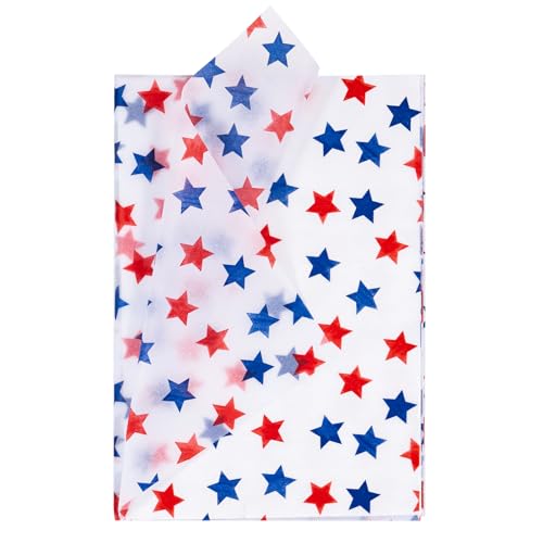 WRAPAHOLIC 4th of July Wrapping Tissue Paper - 30 Sheets 14x20 Inch Blue and Red Star Design Tissue Paper Bulk for Patriotic Birthday 4th of July Party Favor Decoration