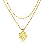 REVEMCN Dainty Gold Layered Initial Necklaces for Women, 18K Gold Plated Personalized A-Z Letter Med