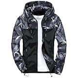 Duohropke Chubasquero para hombre impermeable transpirable chaqueta funcional fina ligera cortavientos camuflaje chaqueta con capucha reflectante cremallera impermeable con capucha chaqueta para